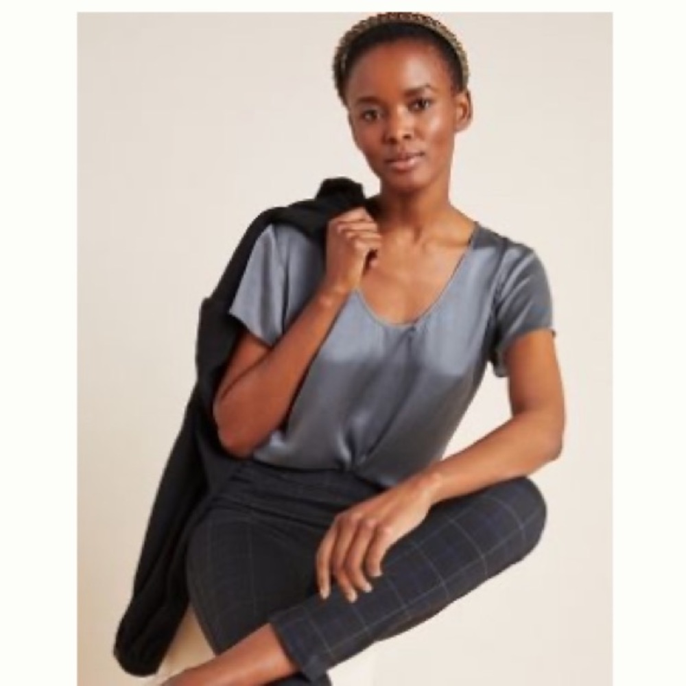 Anthropologie Lucy Silk Tee Sz M ‘Pewter’ Color